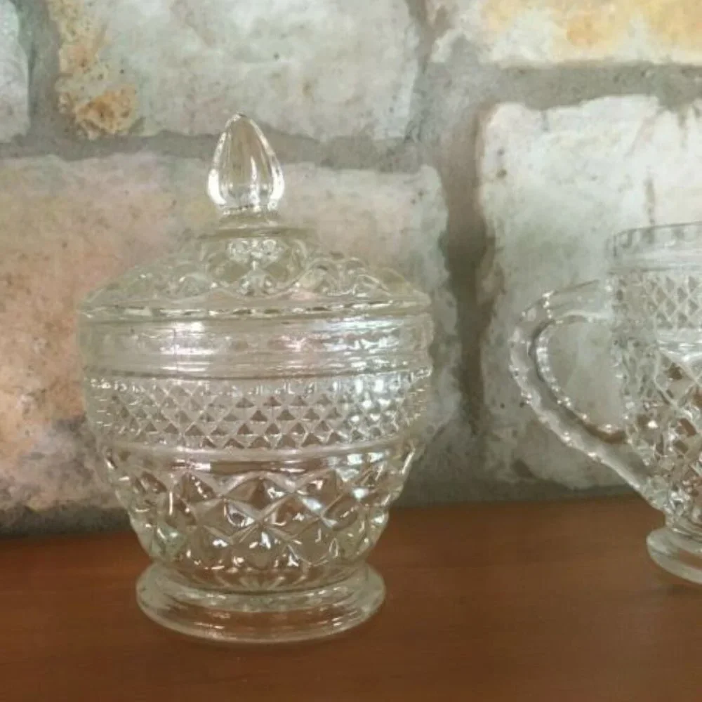 Vintage Wexford Anchor Hocking Sugar Bowl with Lid and Creamer